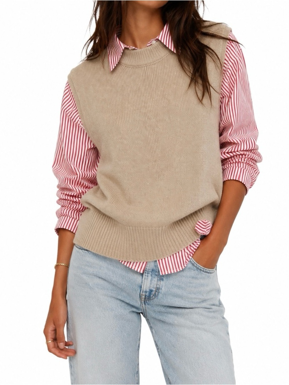 Free People Oversized Sweater Vest Tan Size XS